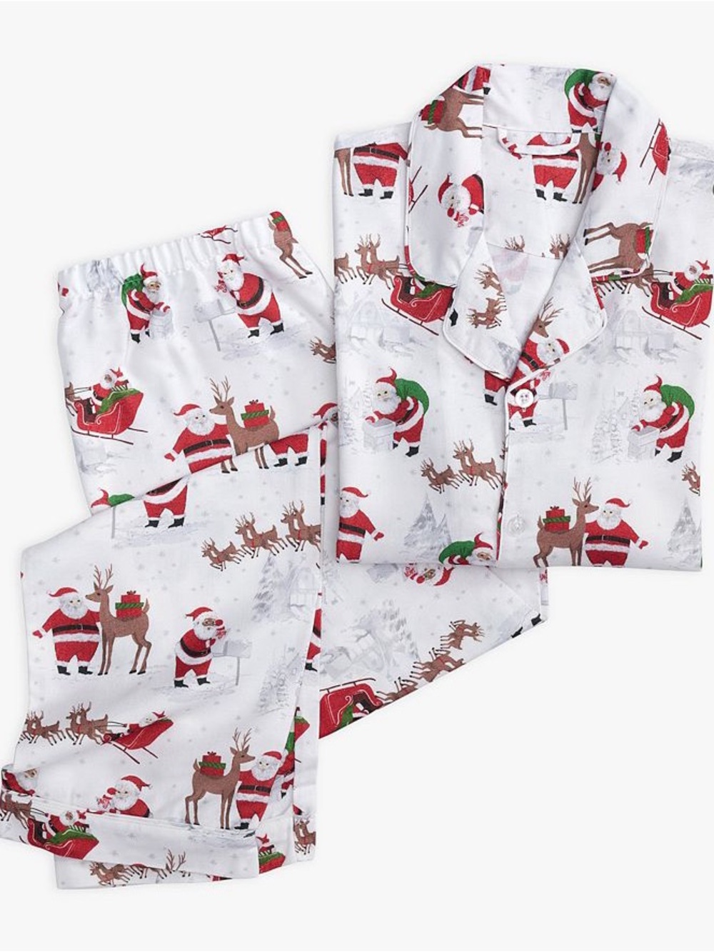 Pottery Barn Adult Flannel Heritage Santa Pajamas Large Christmas Set